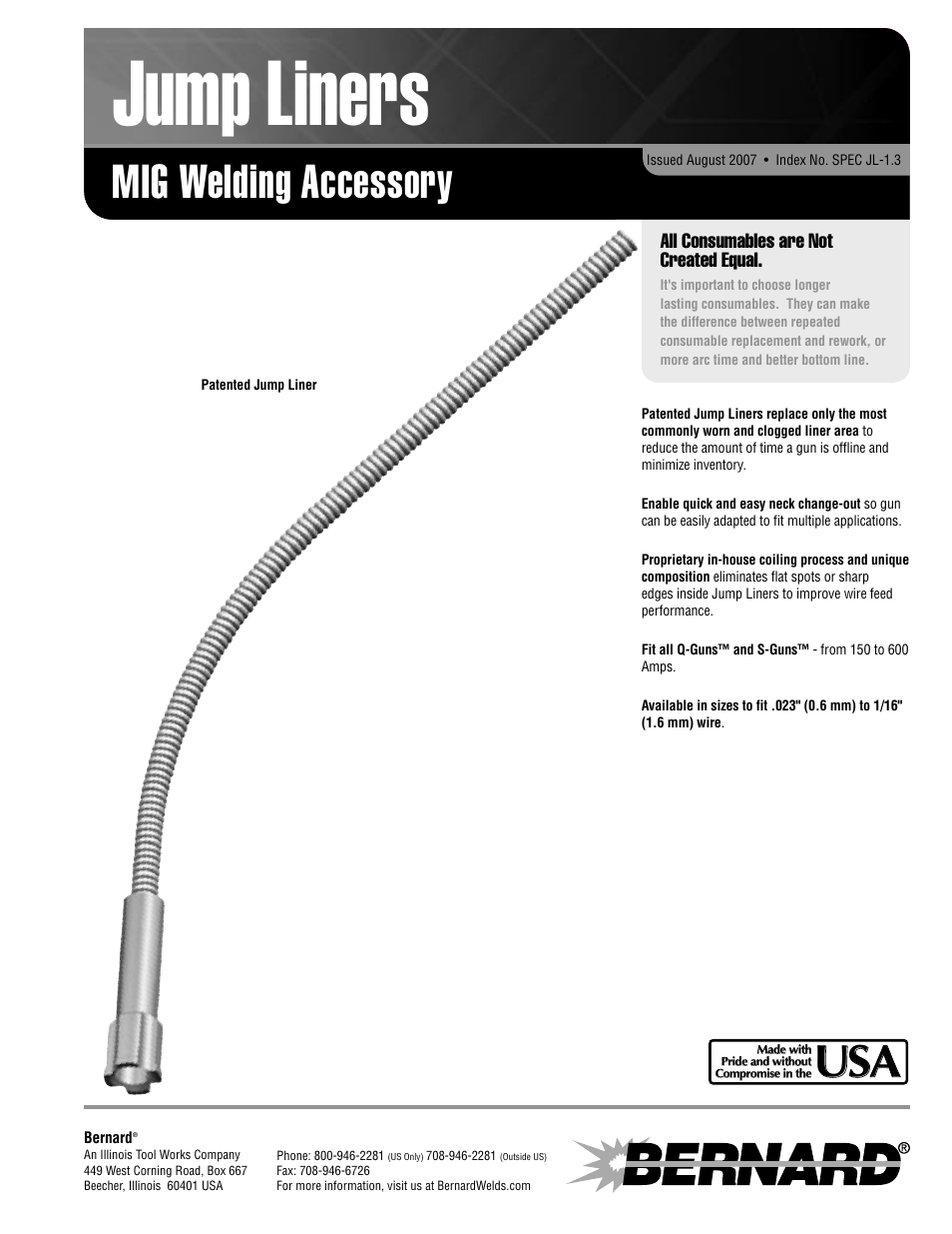 Bernard Jump Liners SPEC JL-1.3 User Manual | 2 pages