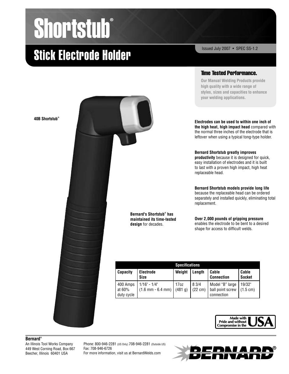 Bernard Shortstub 40B User Manual | 2 pages