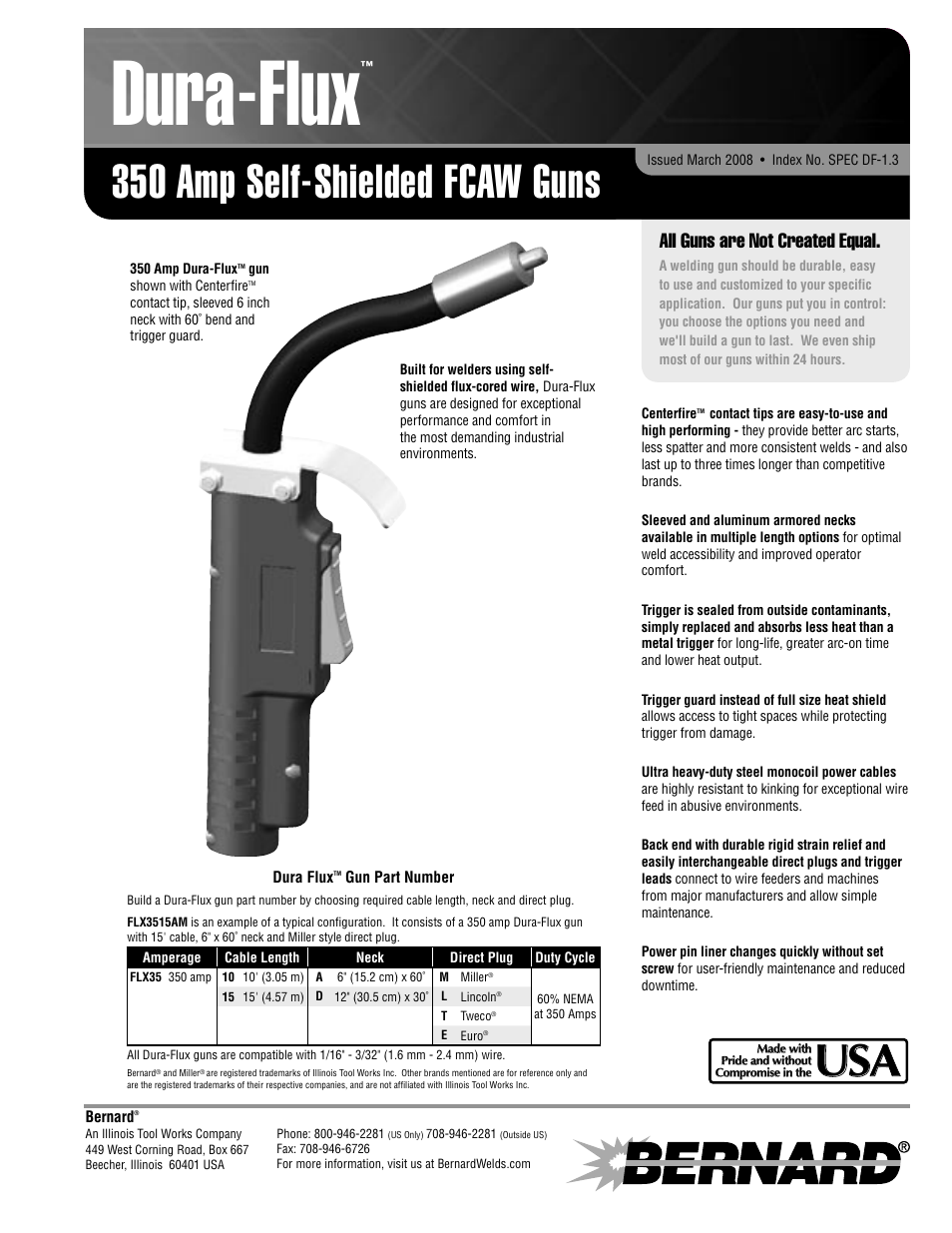 Bernard 350 Amps Dura-Flux FLX3515AM User Manual | 2 pages