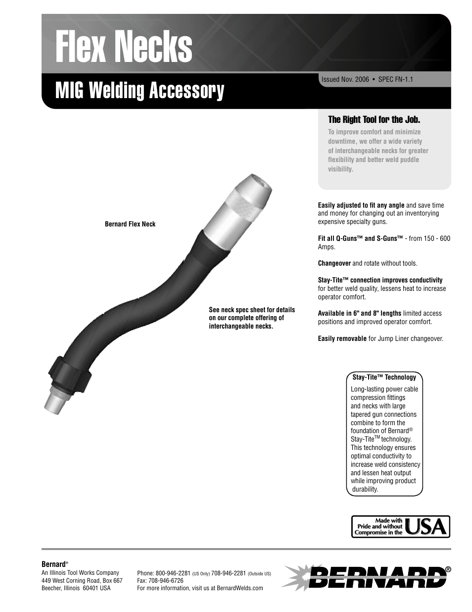 Bernard Flex Necks SPEC FN-1.1 User Manual | 2 pages