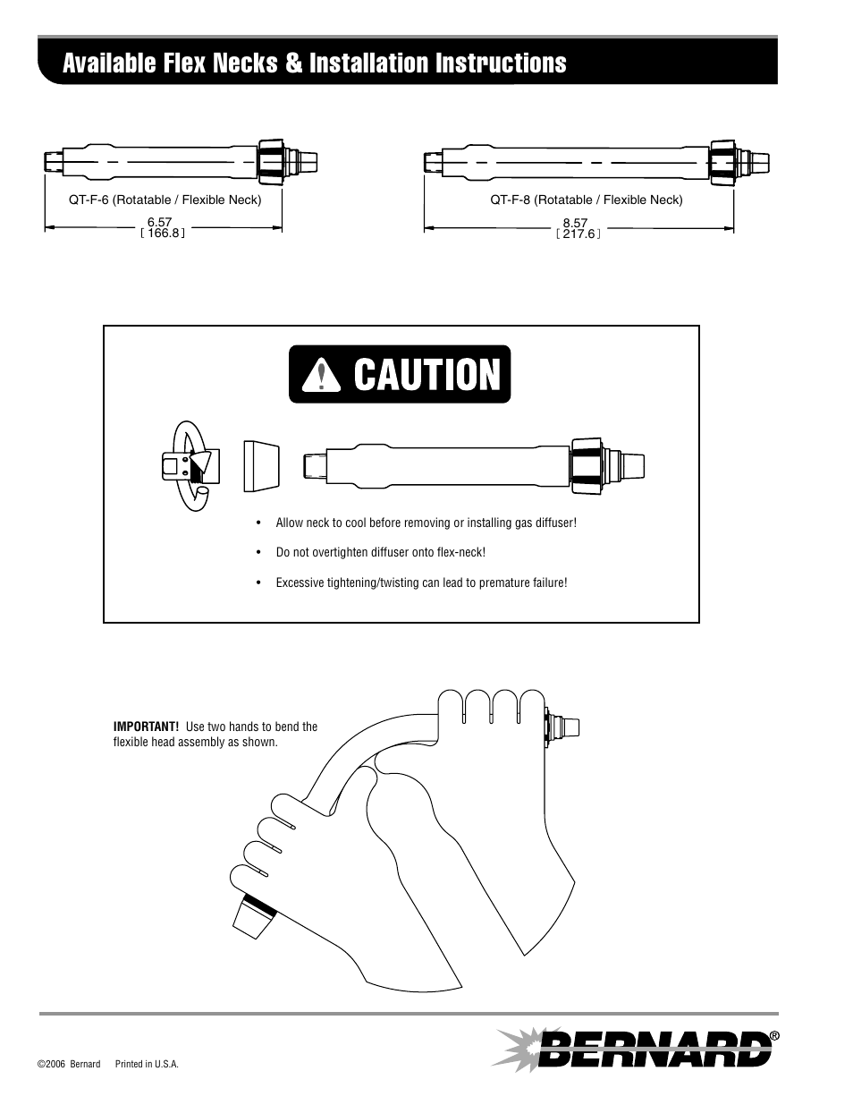 Available flex necks & installation instructions | Bernard Flex Necks SPEC FN-1.1 User Manual | Page 2 / 2