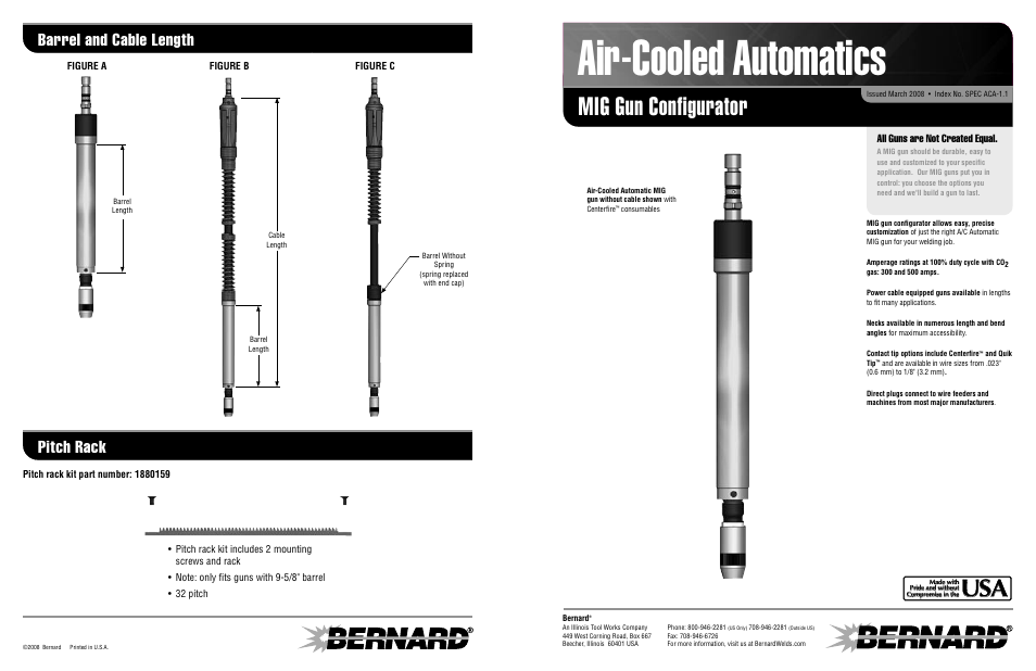 Air-cooled automatics, Mig gun configurator, Barrel and cable length | Pitch rack, All guns are not created equal | Bernard MIG Gun Configurator User Manual | Page 4 / 4