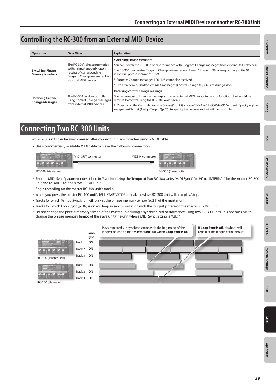Connecting two rc-300 units | Boss Audio Systems Boss Loop Station RC-300 User Manual | Page 39 / 48