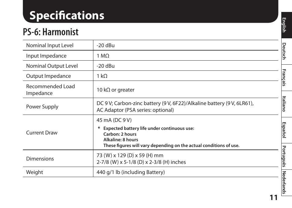 Specifications, Ps-6: harmonist | Boss Audio Systems Harmonist PS-6 User Manual | Page 13 / 92