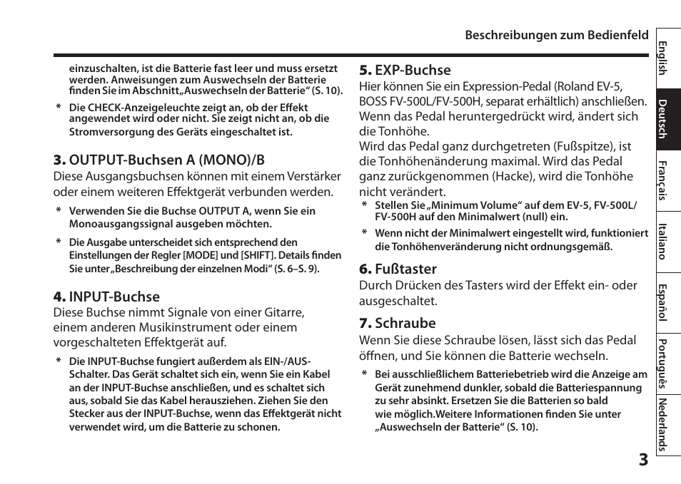 Output-buchsen a (mono)/b, Input-buchse, Exp-buchse | Fußtaster, Schraube | Boss Audio Systems Harmonist PS-6 User Manual | Page 17 / 92