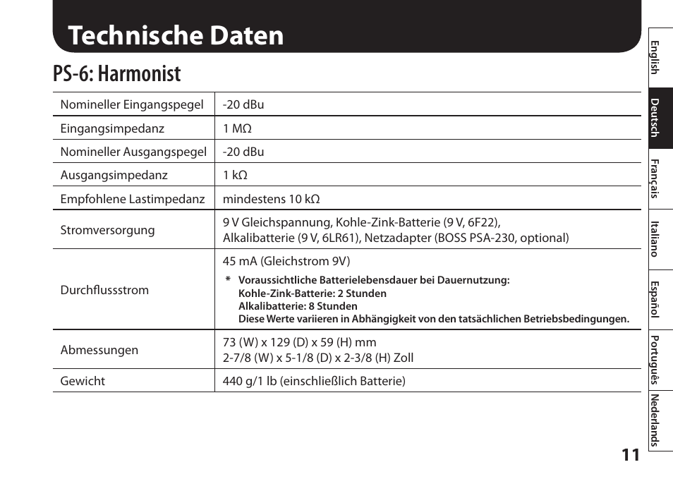 Technische daten, Ps-6: harmonist | Boss Audio Systems Harmonist PS-6 User Manual | Page 25 / 92