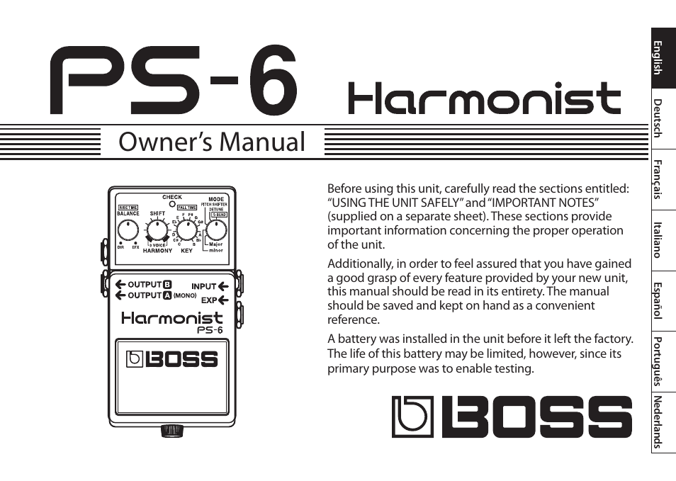 English, Owner’s manual | Boss Audio Systems Harmonist PS-6 User Manual | Page 3 / 92