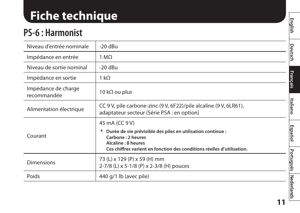 Fiche technique, Ps-6 : harmonist | Boss Audio Systems Harmonist PS-6 User Manual | Page 37 / 92