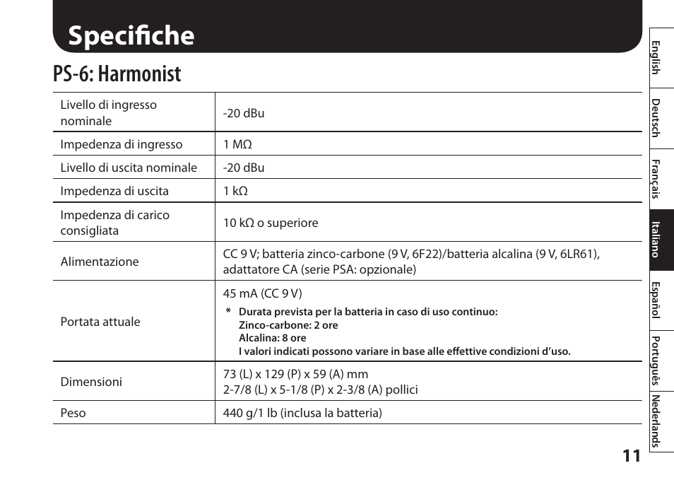 Specifiche, Ps-6: harmonist | Boss Audio Systems Harmonist PS-6 User Manual | Page 49 / 92