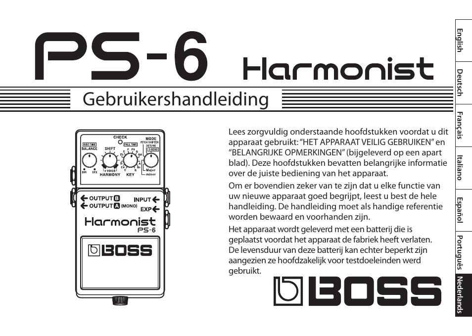 Nederlands, Gebruikershandleiding | Boss Audio Systems Harmonist PS-6 User Manual | Page 75 / 92