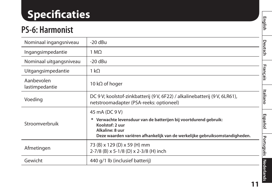 Specificaties, Ps-6: harmonist | Boss Audio Systems Harmonist PS-6 User Manual | Page 85 / 92