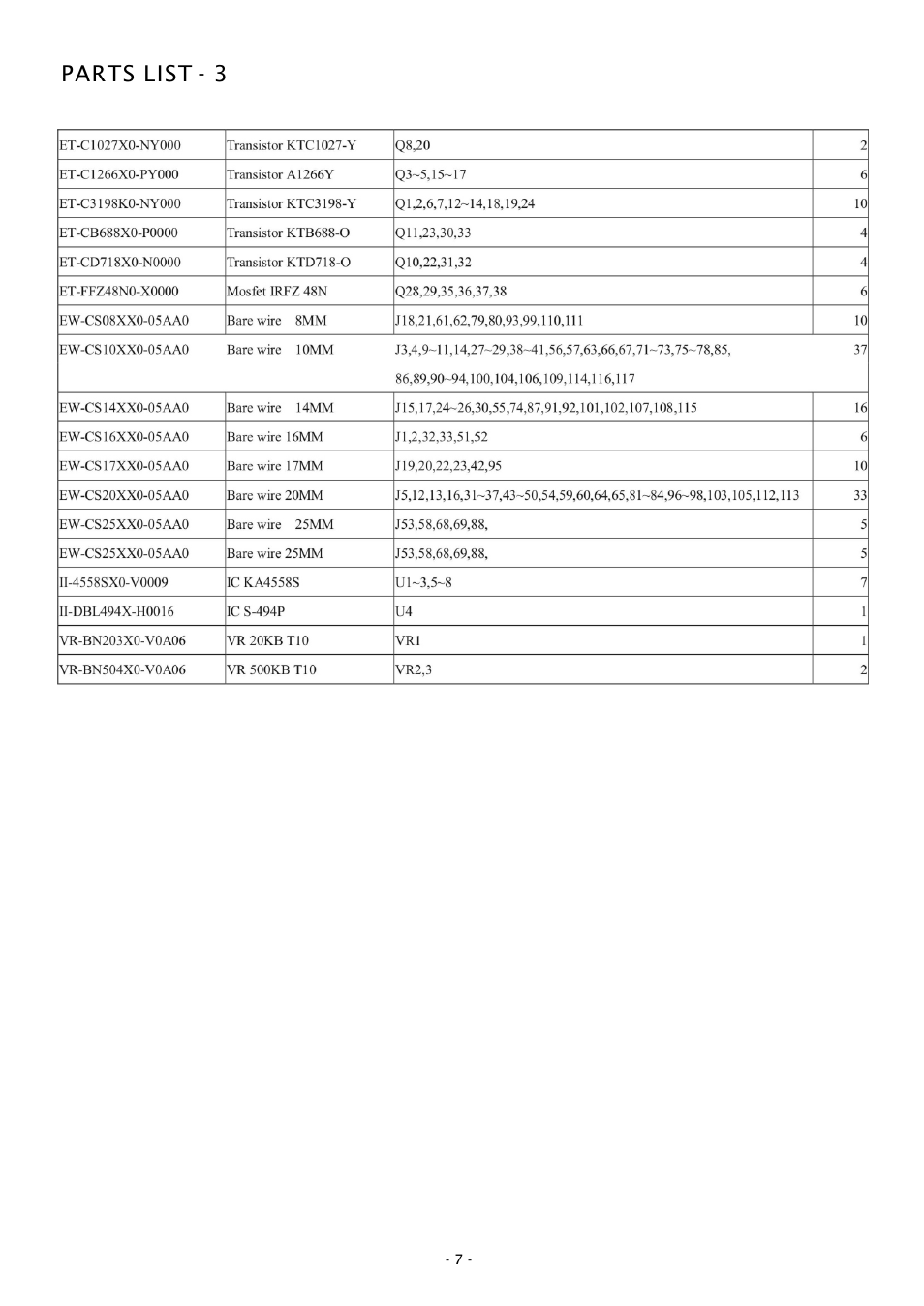 Parts list - 3 | Boss Audio Systems CHAOS CH700 User Manual | Page 8 / 8