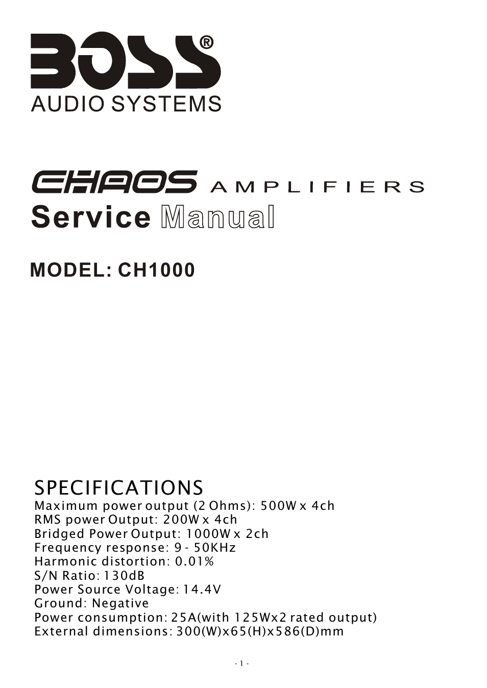Boss Audio Systems CHAOS CH1000 User Manual | 9 pages