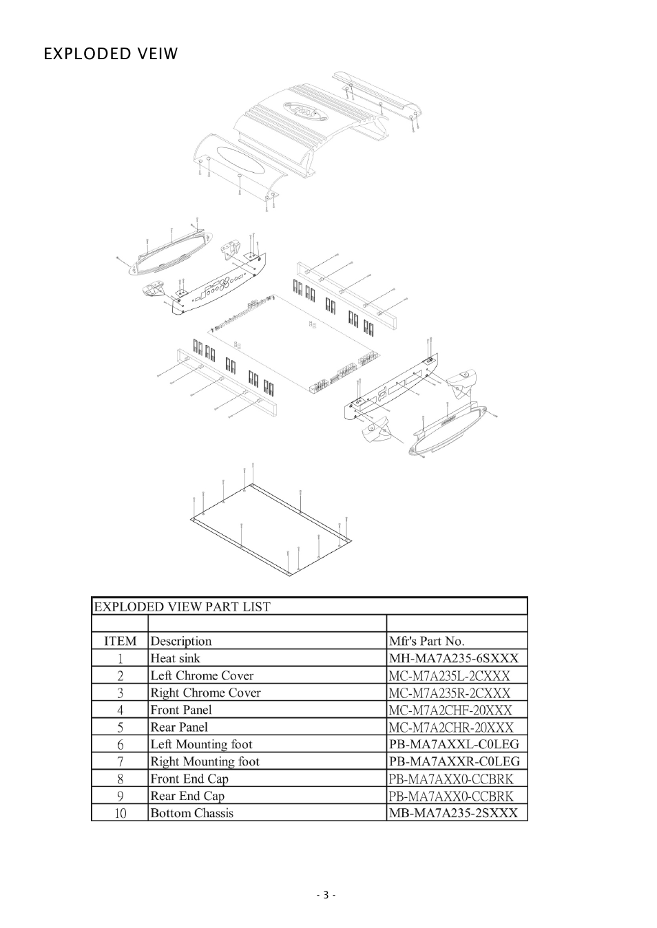 Exploded veiw | Boss Audio Systems CHAOS CH1000 User Manual | Page 3 / 9