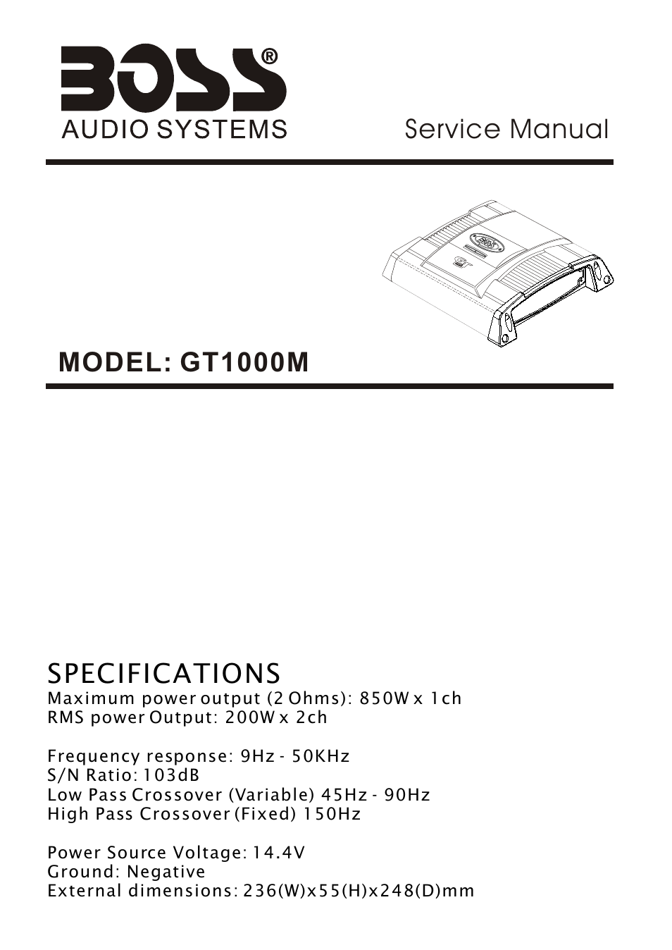 Boss Audio Systems GT1000M User Manual | 8 pages