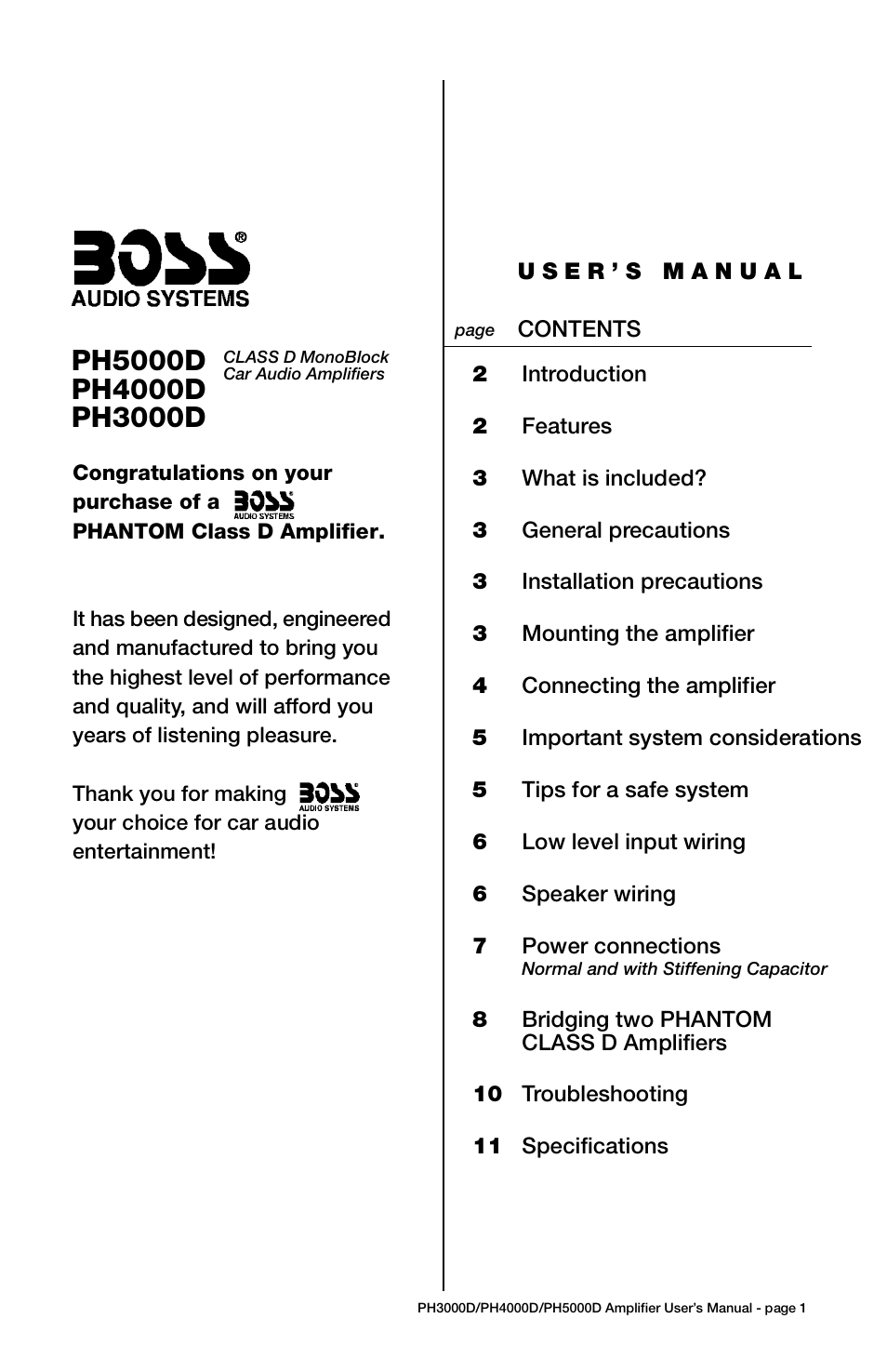 Boss Audio Systems PH4000D User Manual | 11 pages