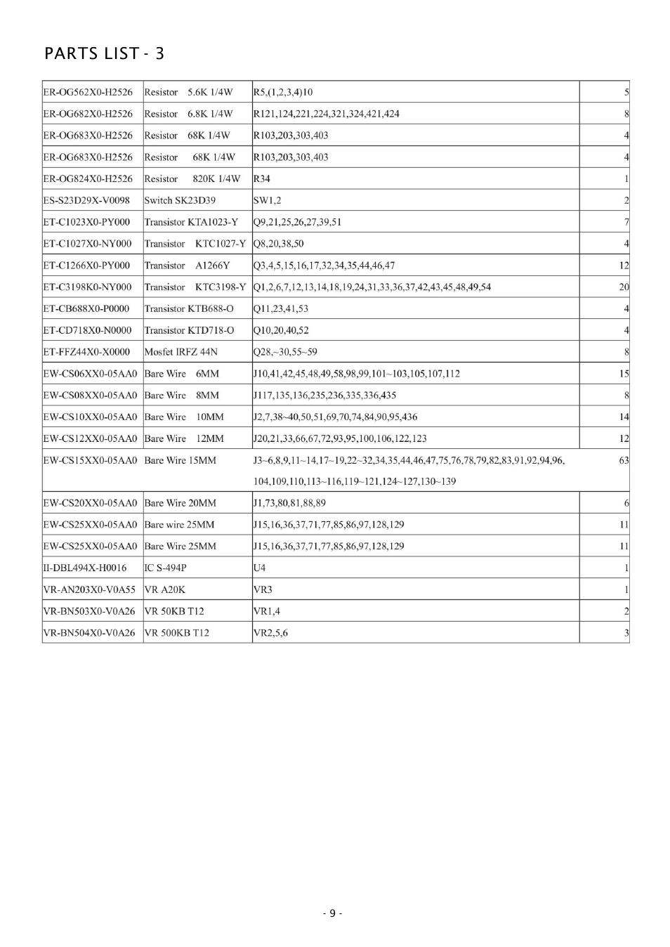 Parts list - 3 | Boss Audio Systems CHAOS CH800 User Manual | Page 9 / 9