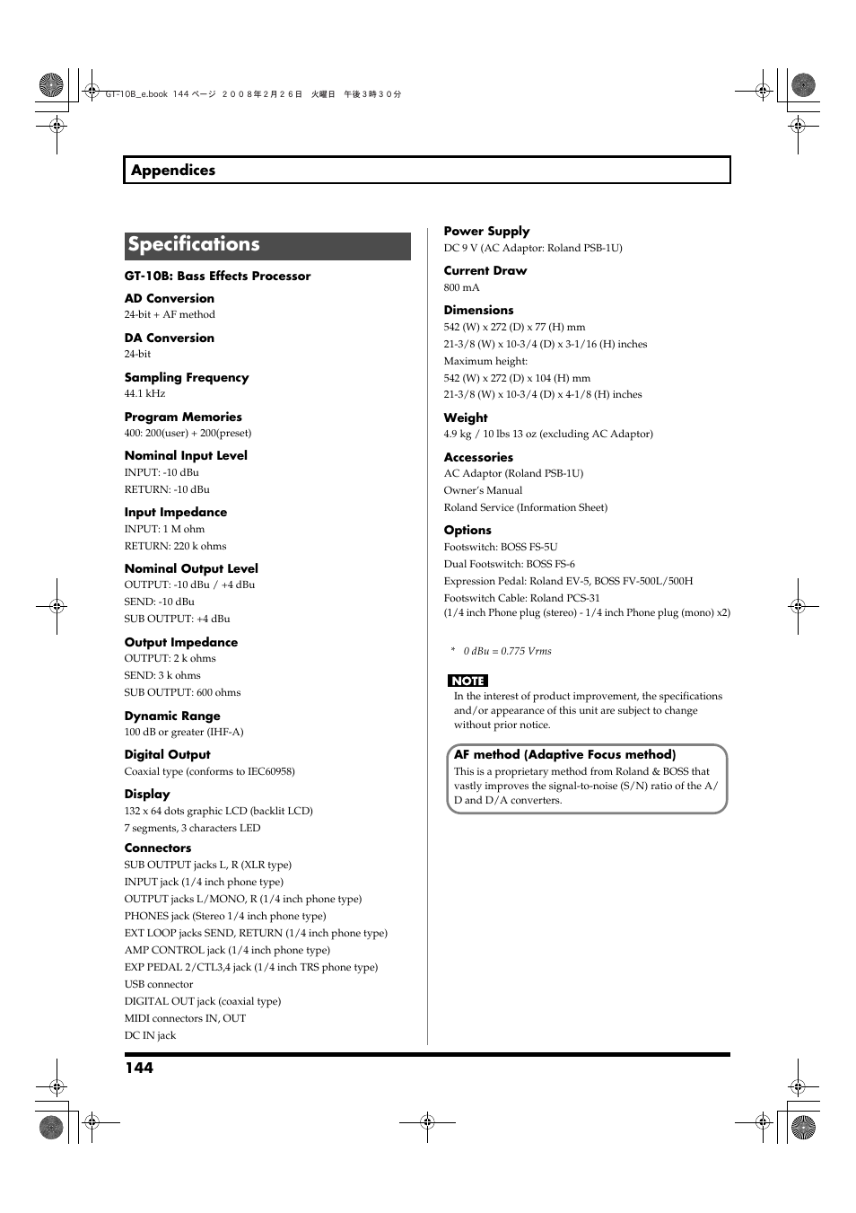 Specifications | Boss Audio Systems GT-10B User Manual | Page 144 / 156