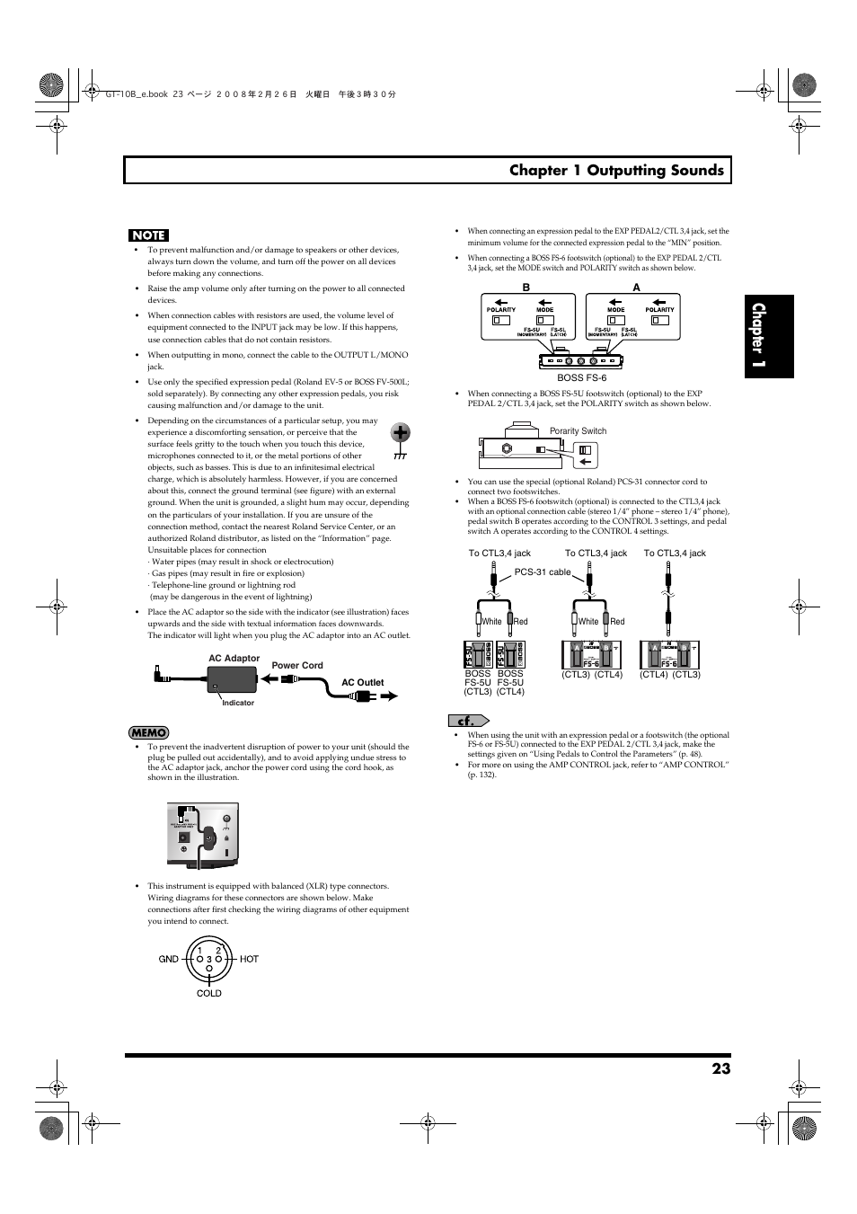 Notes in the “making the connections” (p. 23), Chapter 1, 23 chapter 1 outputting sounds | Boss Audio Systems GT-10B User Manual | Page 23 / 156