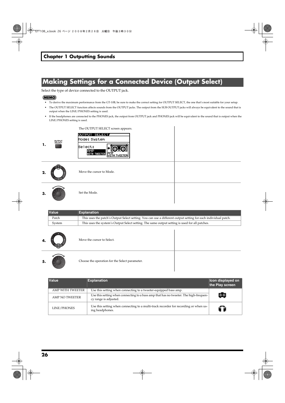P. 26), 26 chapter 1 outputting sounds | Boss Audio Systems GT-10B User Manual | Page 26 / 156