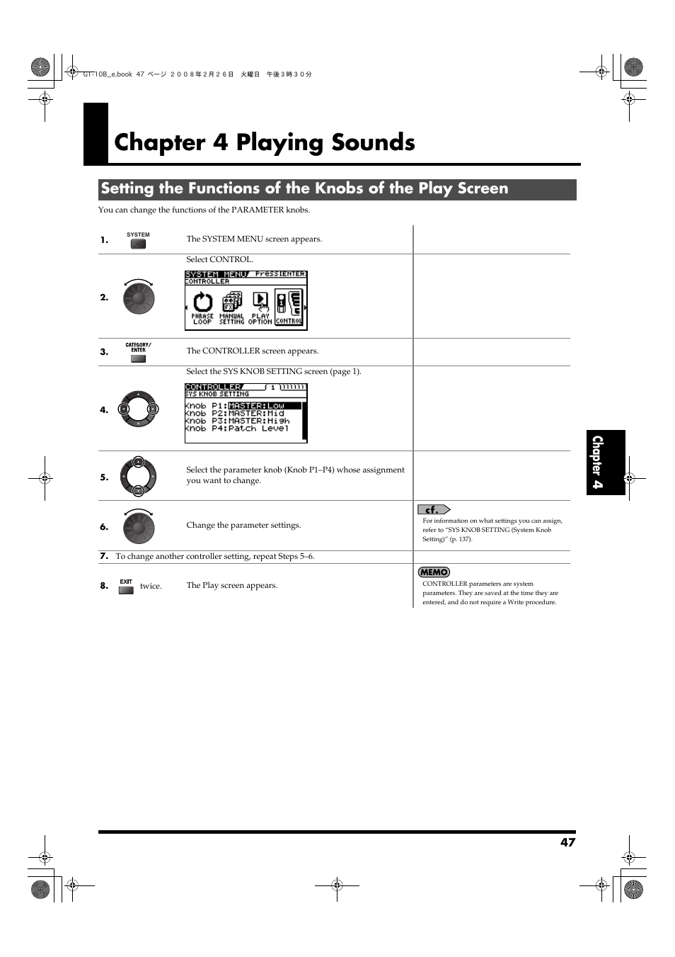 Chapter 4 playing sounds, Chapter 4 | Boss Audio Systems GT-10B User Manual | Page 47 / 156