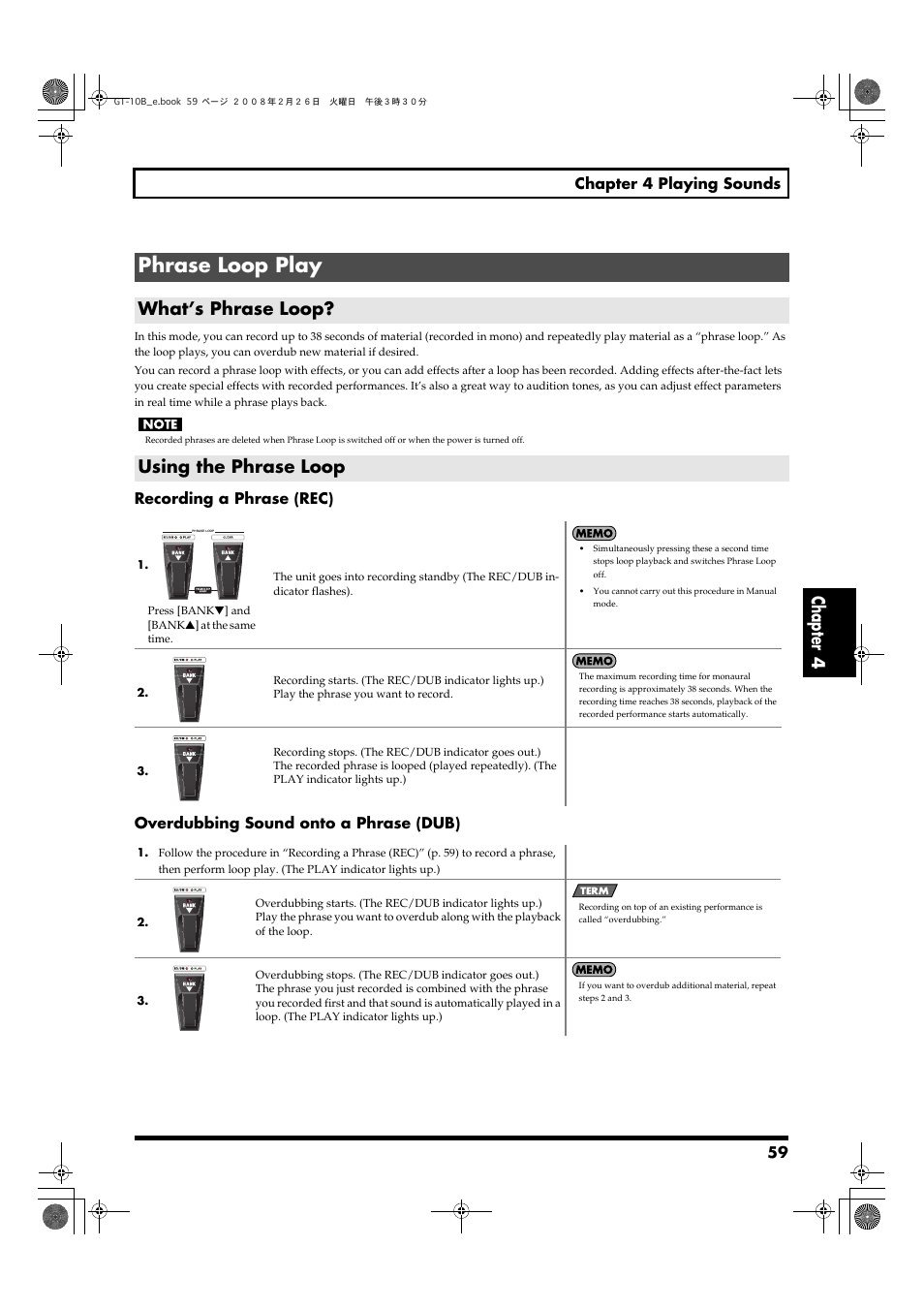 Phrase loop play, What’s phrase loop, Using the phrase loop | What’s phrase loop? using the phrase loop, Performing operations with phrase loops (p. 59), At the same time, P. 59, Phrase loop (p. 59), Chapter 4 | Boss Audio Systems GT-10B User Manual | Page 59 / 156