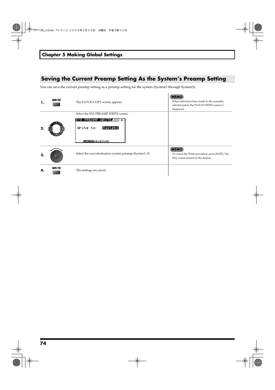 74 chapter 5 making global settings | Boss Audio Systems GT-10B User Manual | Page 74 / 156