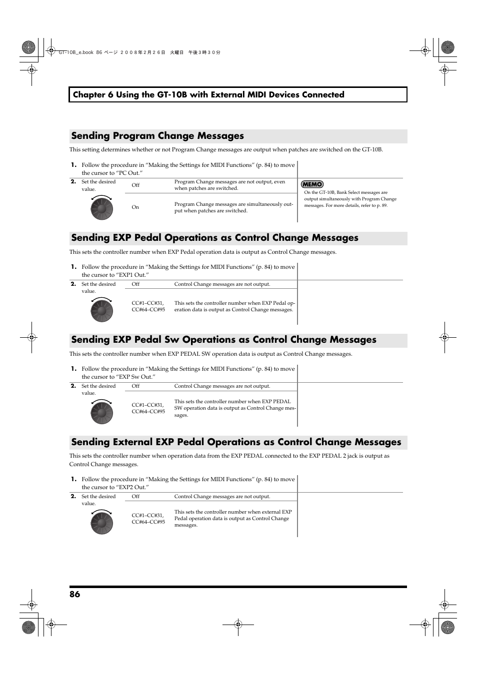 Sending program change messages | Boss Audio Systems GT-10B User Manual | Page 86 / 156