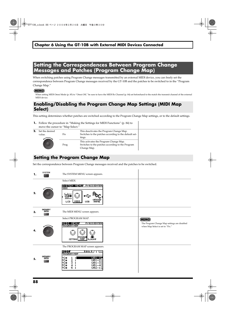 Setting the program change map | Boss Audio Systems GT-10B User Manual | Page 88 / 156