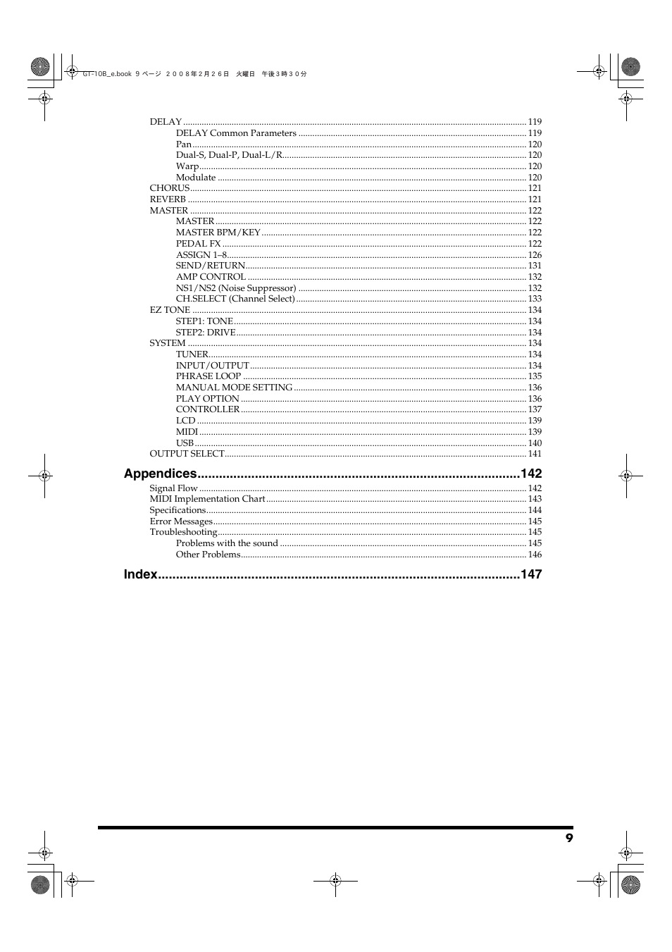 Appendices, Index | Boss Audio Systems GT-10B User Manual | Page 9 / 156