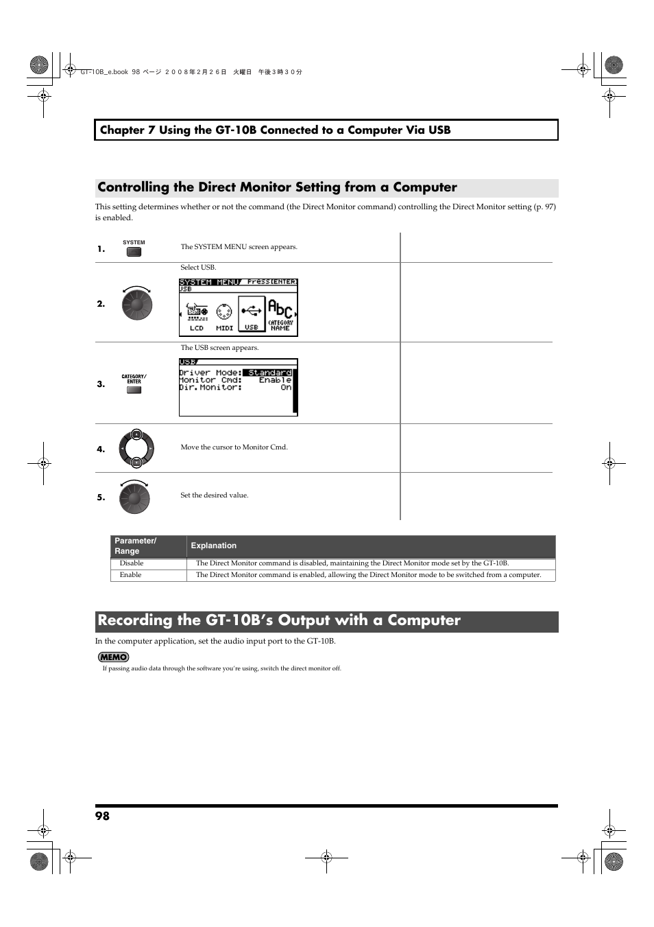 Recording the gt-10b’s output with a computer | Boss Audio Systems GT-10B User Manual | Page 98 / 156