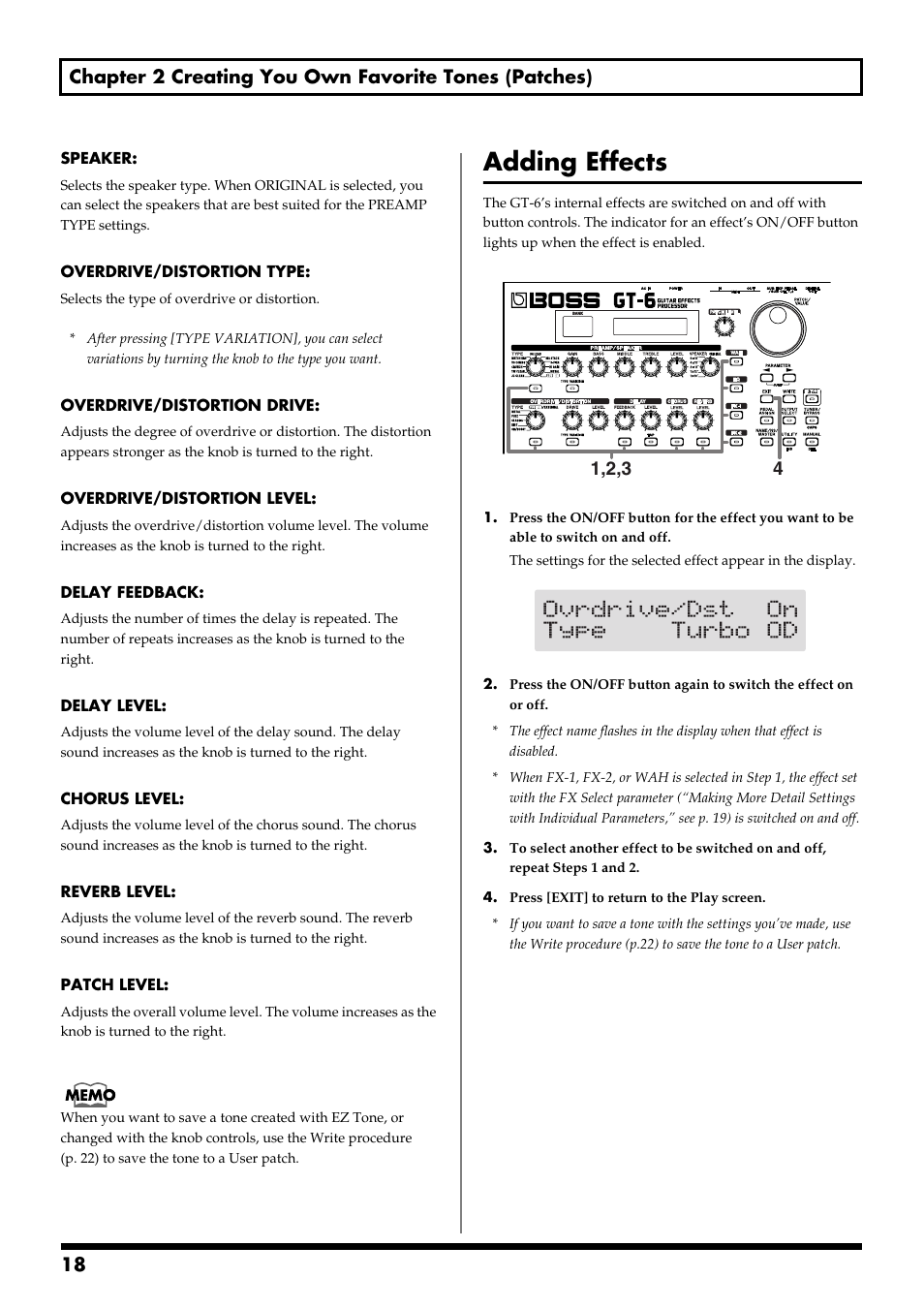 Adding effects | Boss Audio Systems GT-6 User Manual | Page 18 / 84