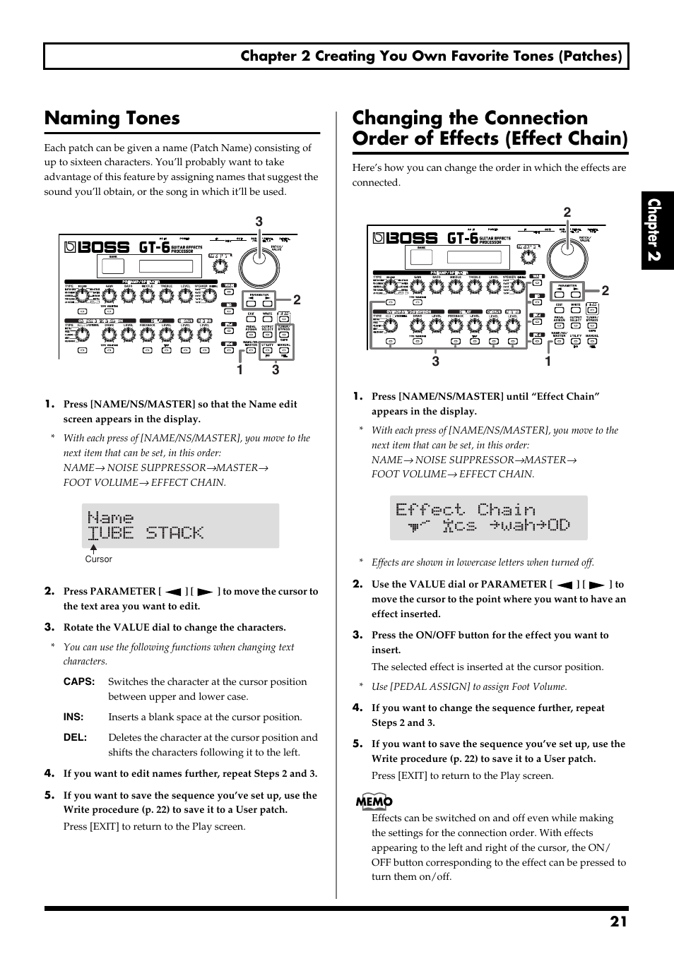 Naming tones, Chapter 2 | Boss Audio Systems GT-6 User Manual | Page 21 / 84