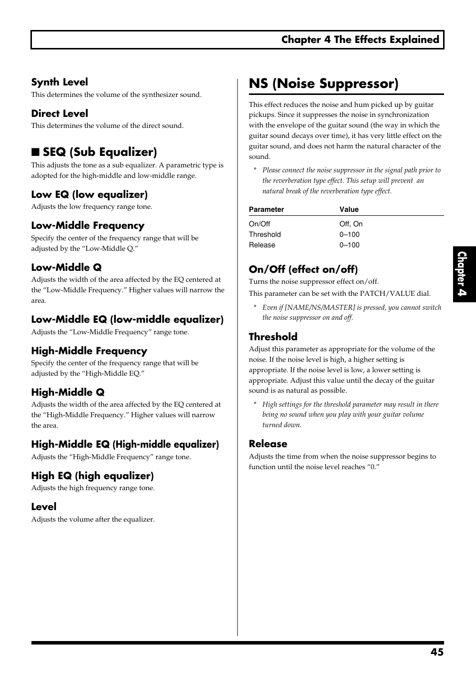 Seq (sub equalizer), Ns (noise suppressor), Chapter 4 | Boss Audio Systems GT-6 User Manual | Page 45 / 84