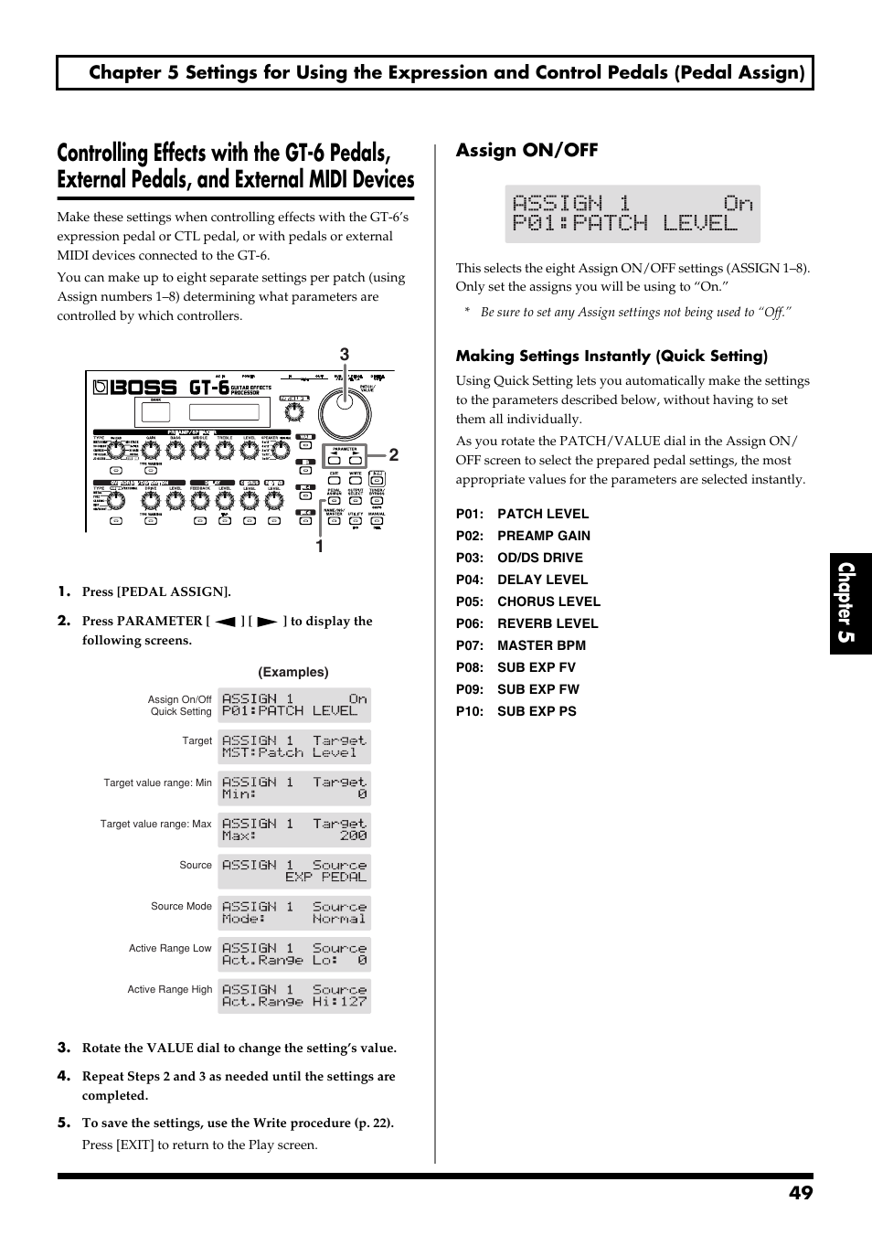 Chapter 5, Assign on/off | Boss Audio Systems GT-6 User Manual | Page 49 / 84