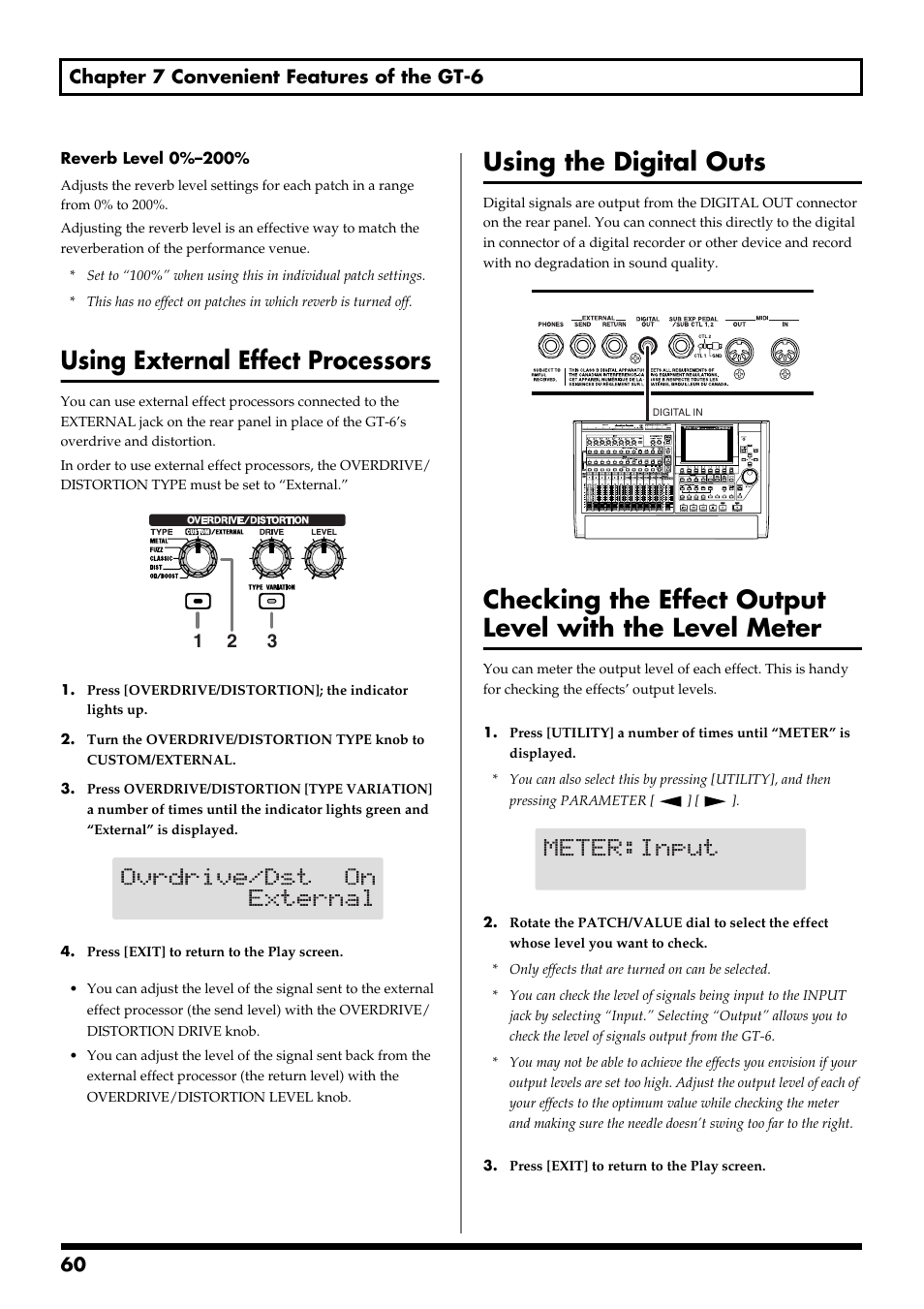 Using external effect processors, Using the digital outs, 60 chapter 7 convenient features of the gt-6 | Boss Audio Systems GT-6 User Manual | Page 60 / 84