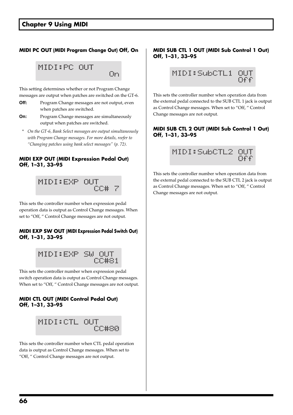 66 chapter 9 using midi | Boss Audio Systems GT-6 User Manual | Page 66 / 84