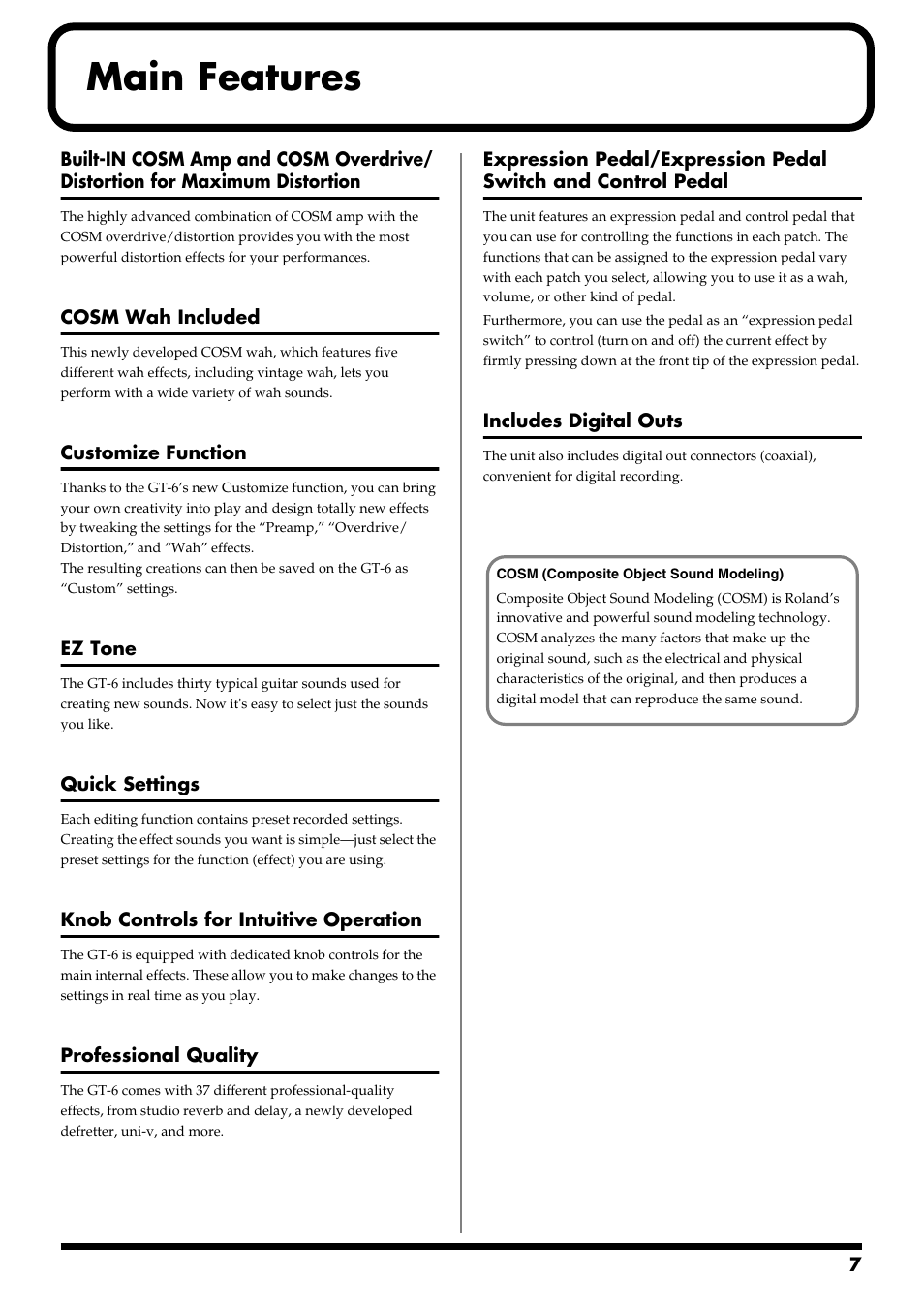 Main features | Boss Audio Systems GT-6 User Manual | Page 7 / 84