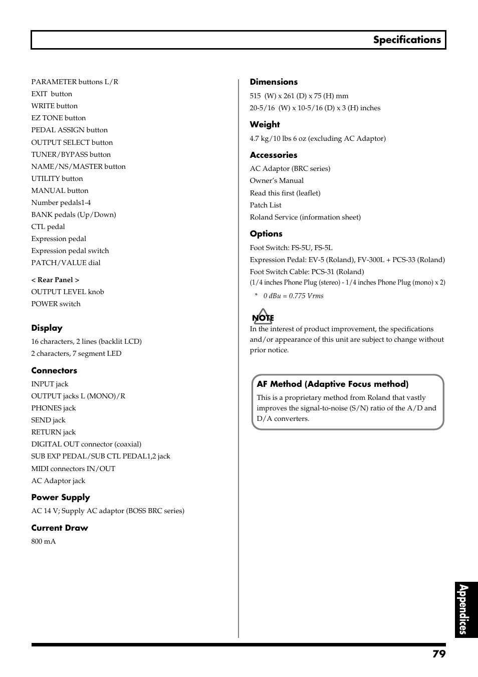 Appendices, 79 specifications | Boss Audio Systems GT-6 User Manual | Page 79 / 84