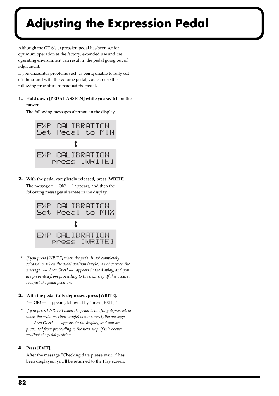 Adjusting the expression pedal | Boss Audio Systems GT-6 User Manual | Page 82 / 84