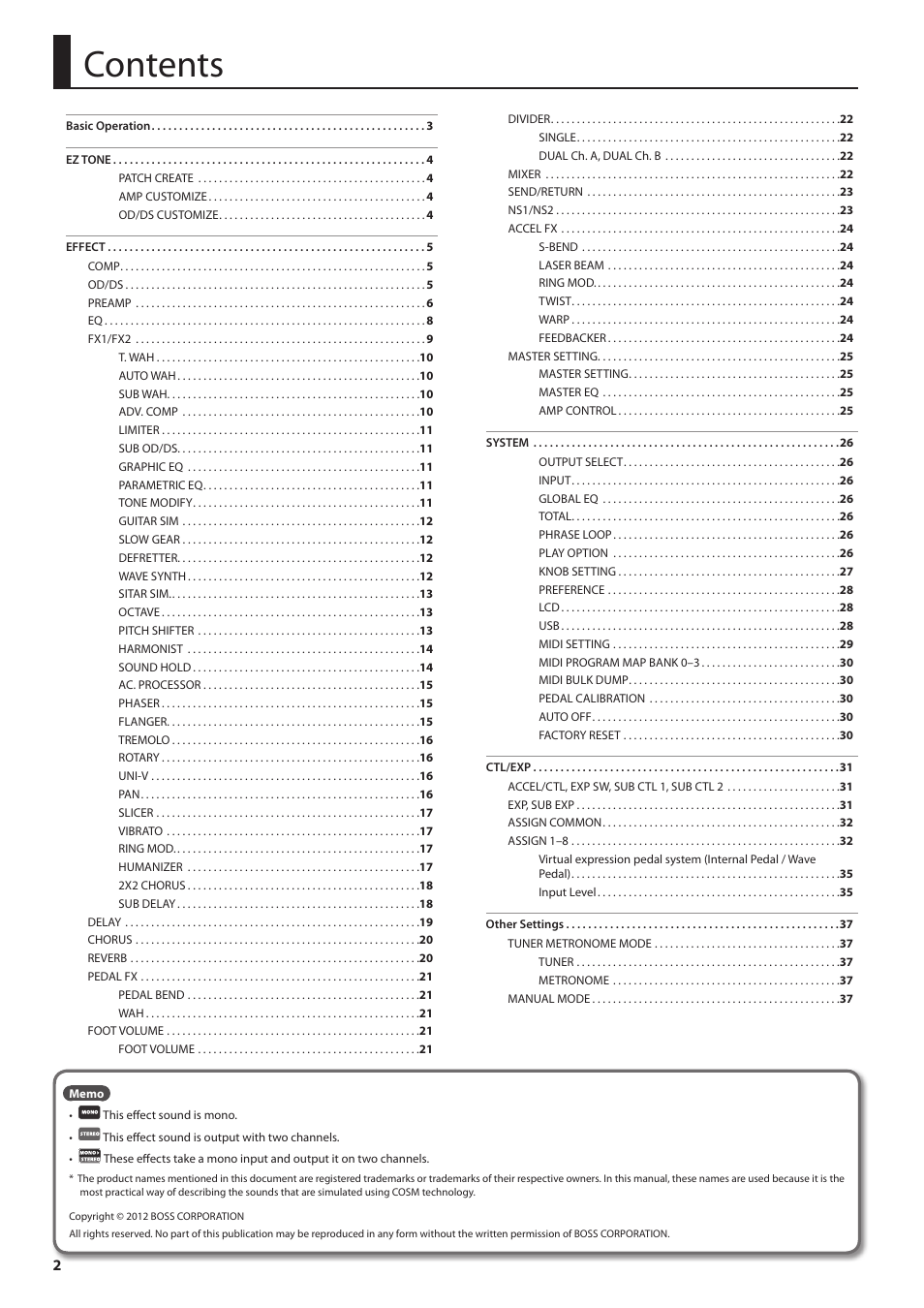 Boss Audio Systems Boss CDSM AMP EFFECTS PROCESSOR GT-100 User Manual | Page 2 / 38