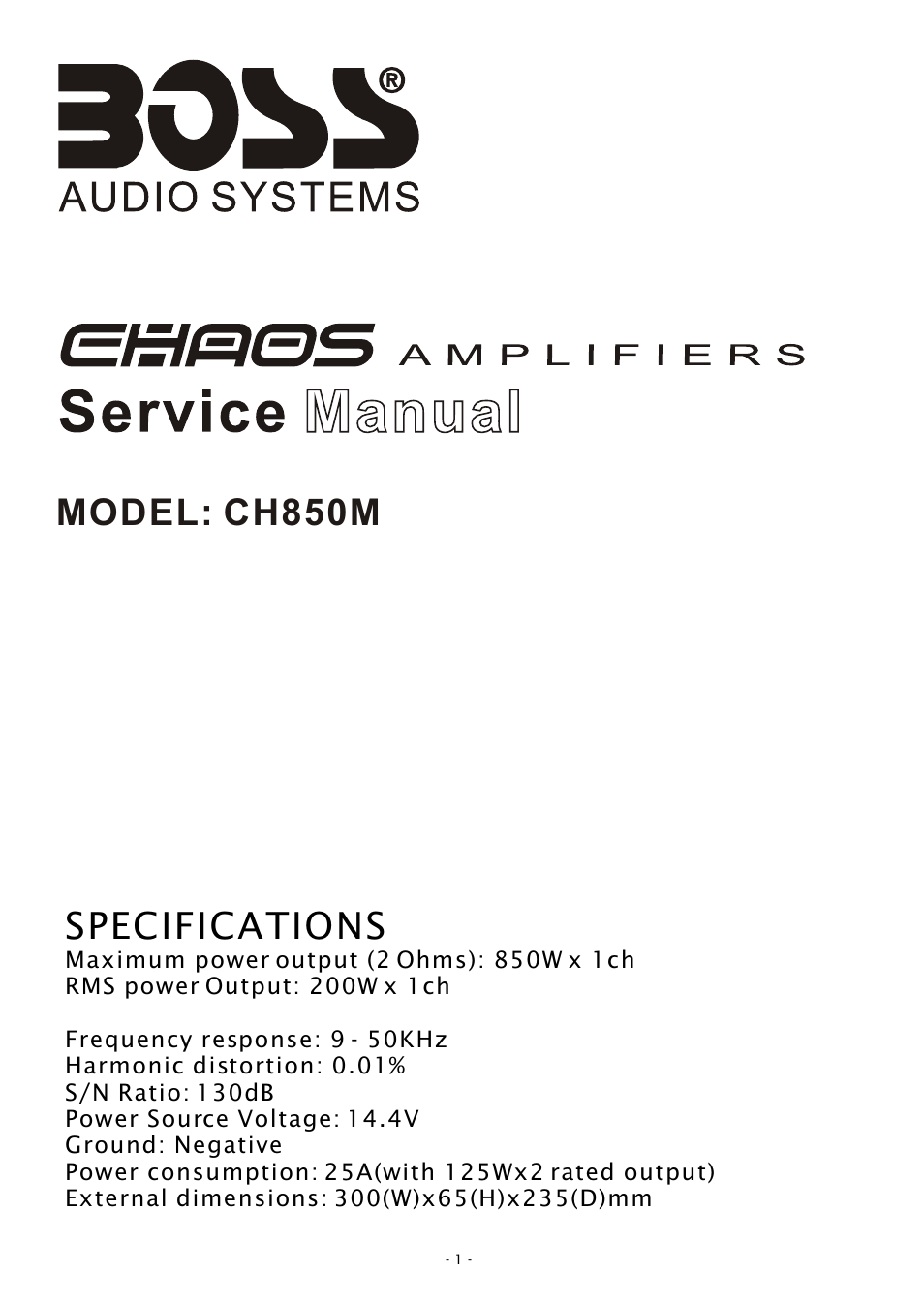 Boss Audio Systems CH850M User Manual | 8 pages