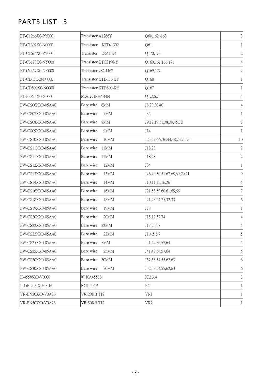 Parts list - 3 | Boss Audio Systems CH850M User Manual | Page 8 / 8