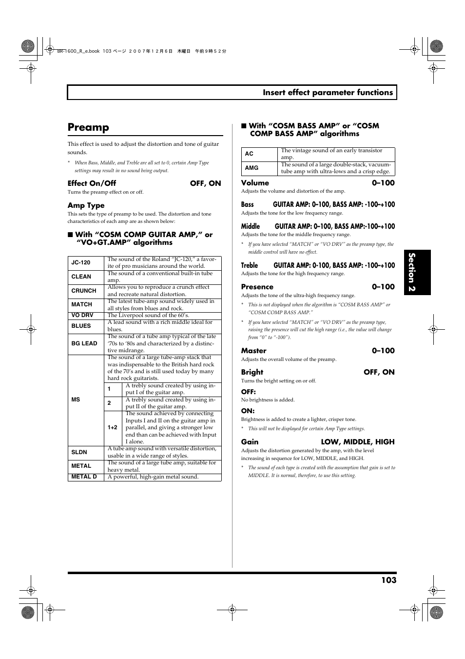 Preamp | Boss Audio Systems DIGITAL RECORDING STUDIO BR-1600CD User Manual | Page 103 / 312