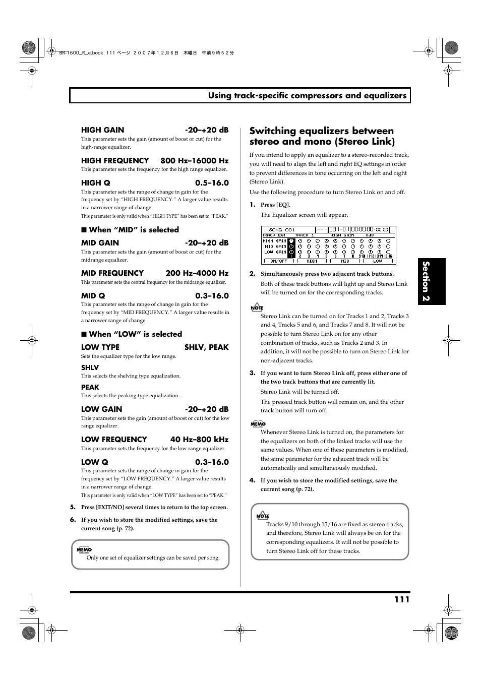 Boss Audio Systems DIGITAL RECORDING STUDIO BR-1600CD User Manual | Page 111 / 312