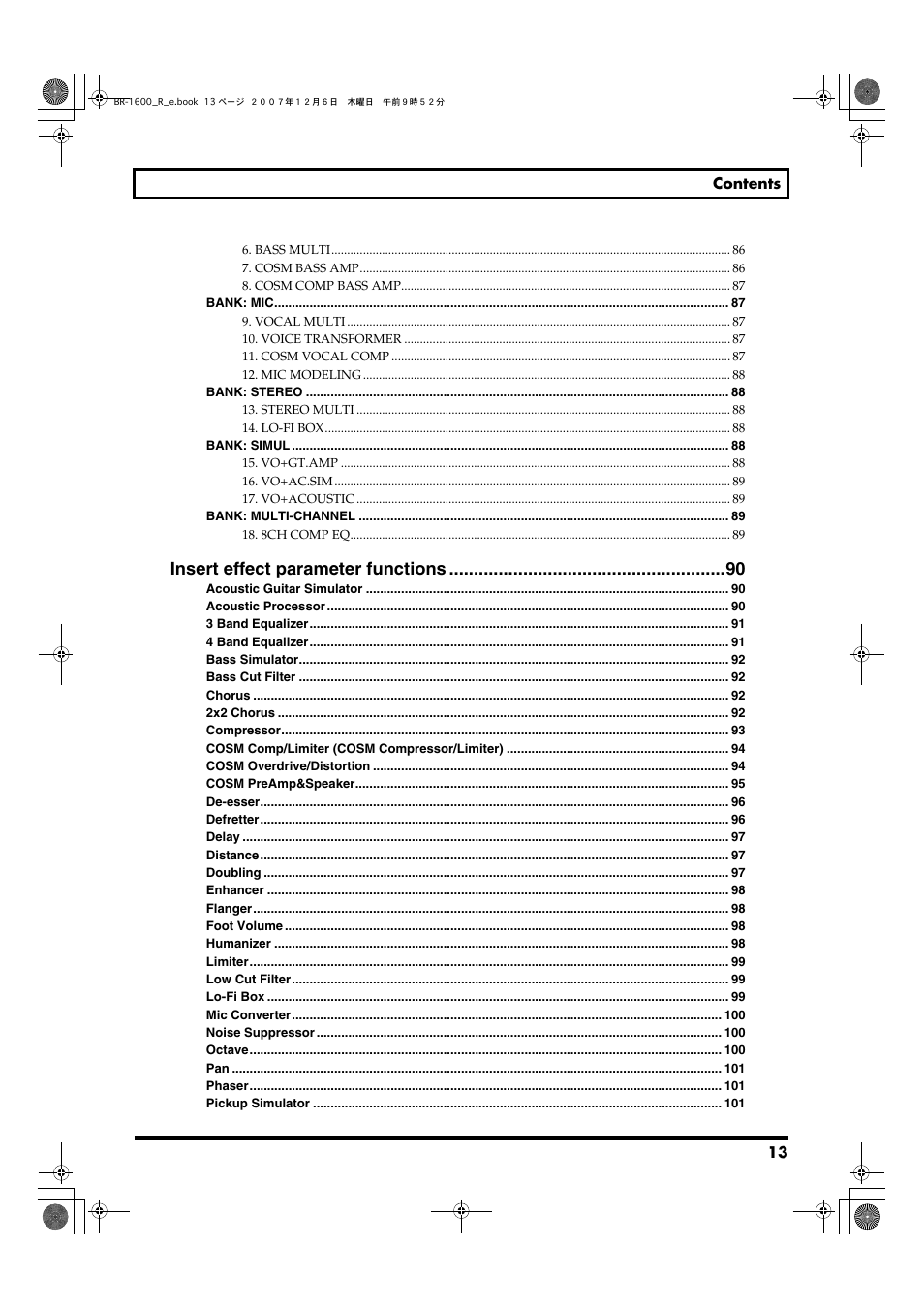 Insert effect parameter functions | Boss Audio Systems DIGITAL RECORDING STUDIO BR-1600CD User Manual | Page 13 / 312