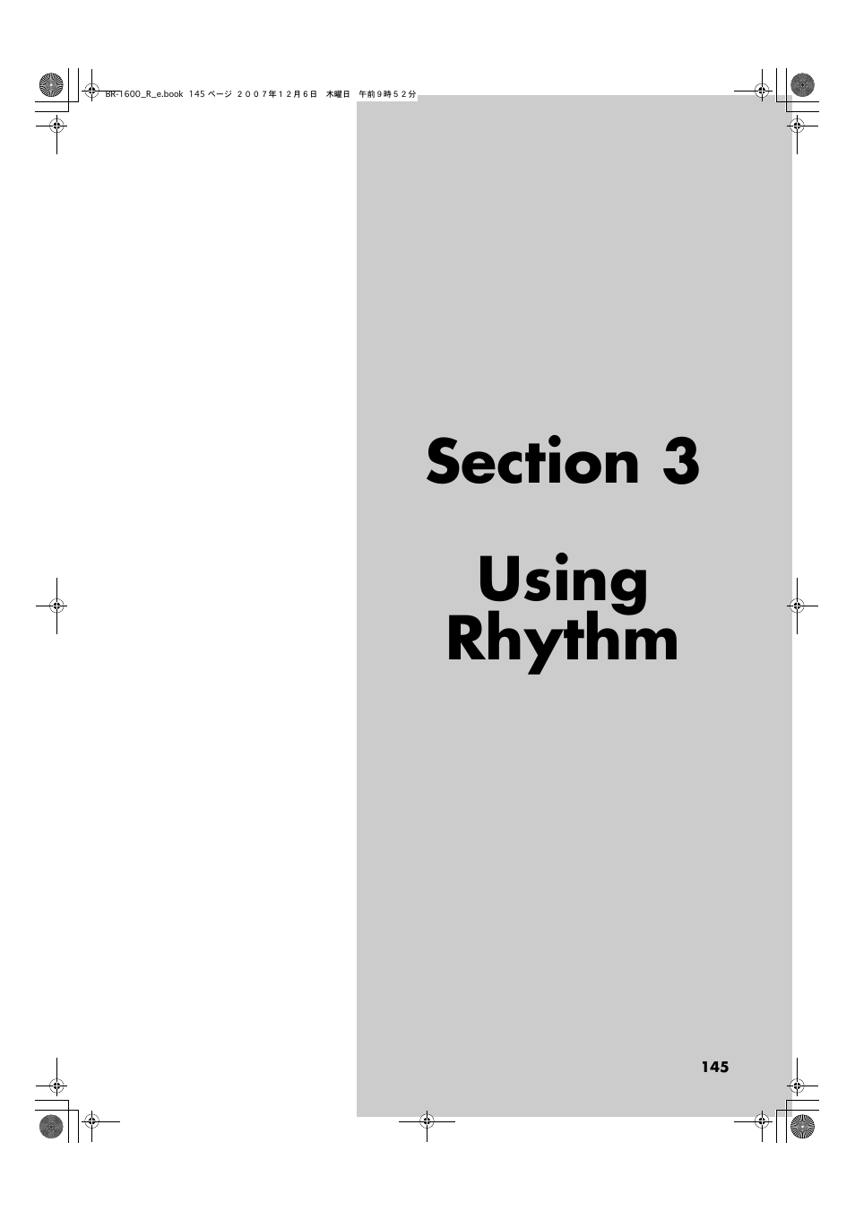 Section 3 using rhythm, Section 3 using rhythm” (p. 145), Phrase and rhythm arrangements (p. 145) | Boss Audio Systems DIGITAL RECORDING STUDIO BR-1600CD User Manual | Page 145 / 312