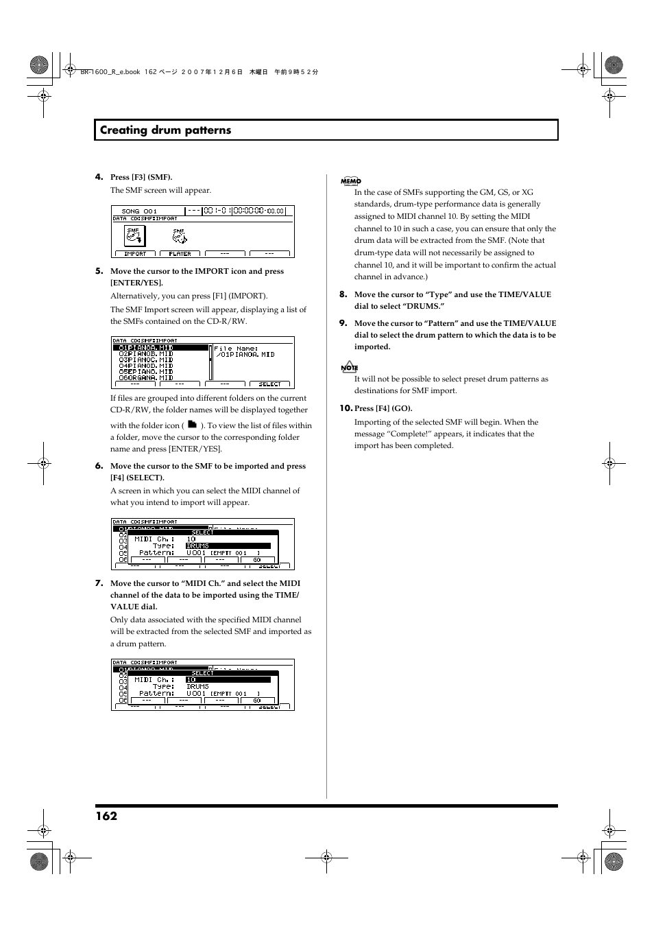 162 creating drum patterns | Boss Audio Systems DIGITAL RECORDING STUDIO BR-1600CD User Manual | Page 162 / 312