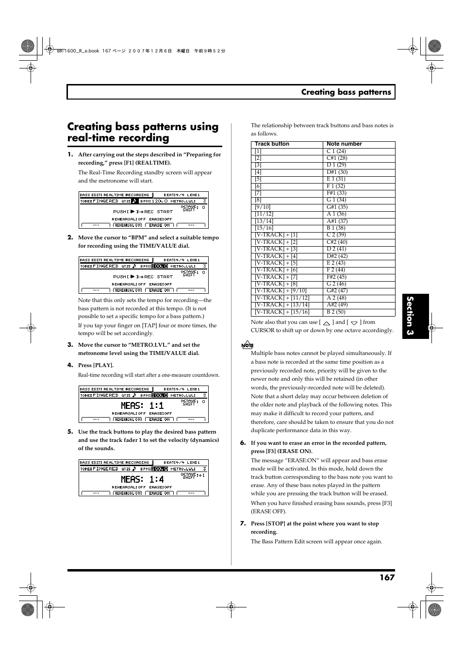 Creating bass patterns using real-time recording, 167 creating bass patterns | Boss Audio Systems DIGITAL RECORDING STUDIO BR-1600CD User Manual | Page 167 / 312