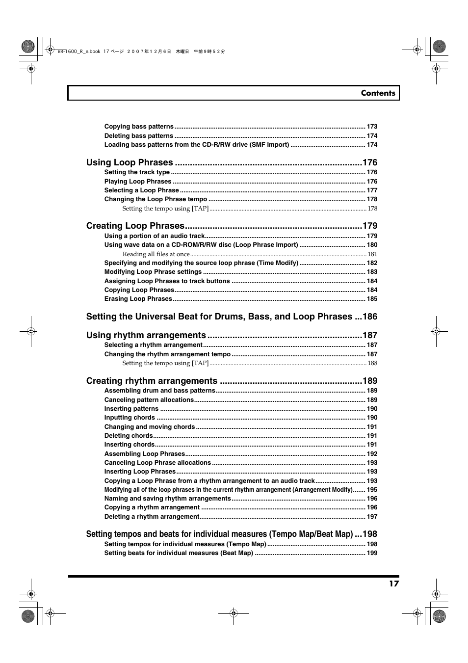 Using loop phrases, Creating loop phrases, Creating rhythm arrangements | Boss Audio Systems DIGITAL RECORDING STUDIO BR-1600CD User Manual | Page 17 / 312